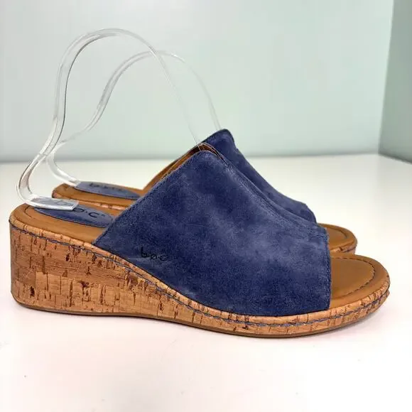 Boc Blue Suede Cork Wedge Sandals 9 - Picture 4 of 11
